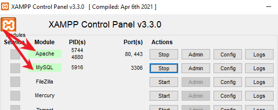 تفعيل البرامج بتطبيق XAMPP